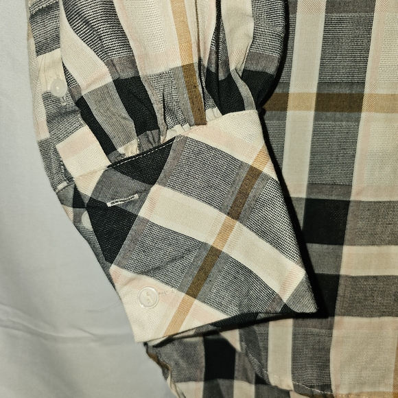 Sanctuary Plaid Button Down Shirt - Black and Tan Wide Cuff Classic Sm - Picture 4 of 6